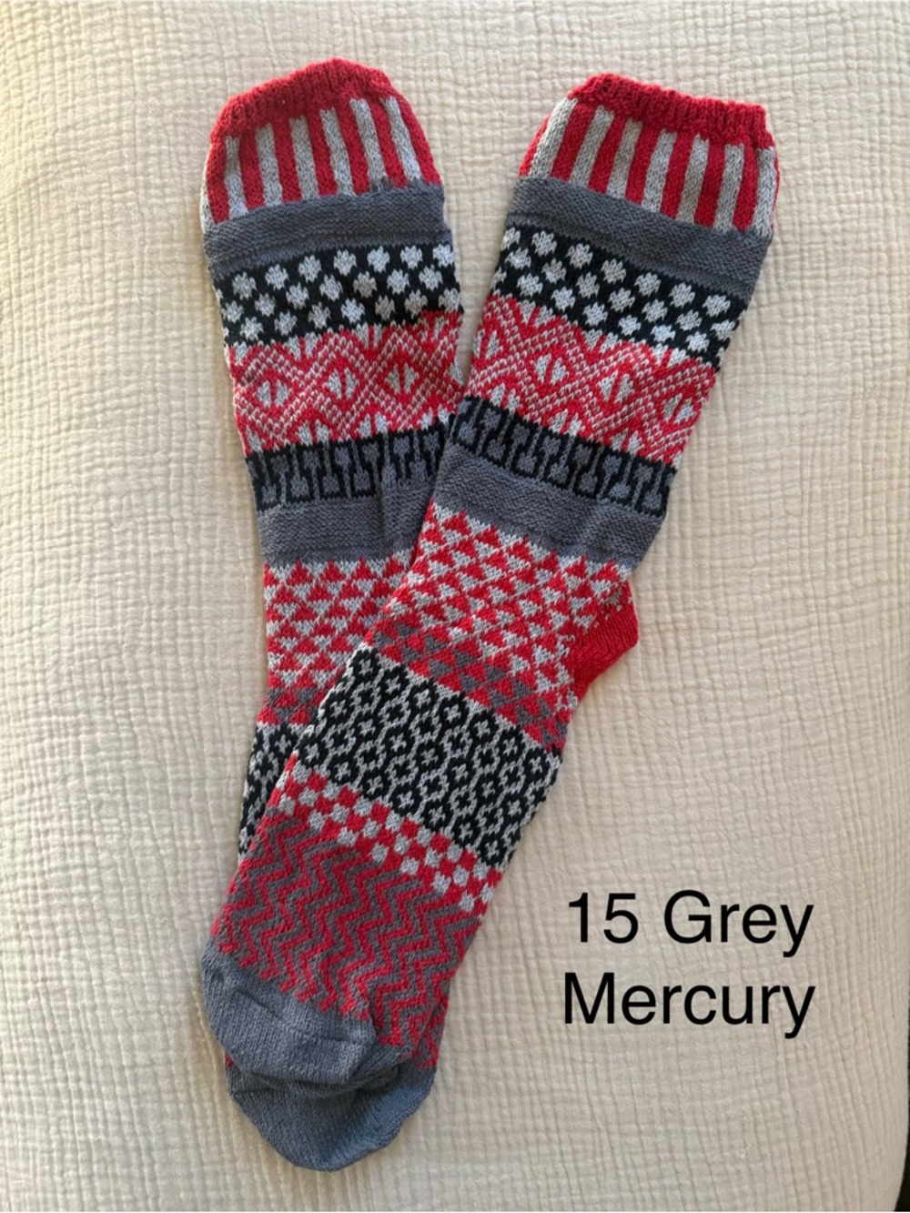 Mercury Patterned Crew Socks - Grey & Red